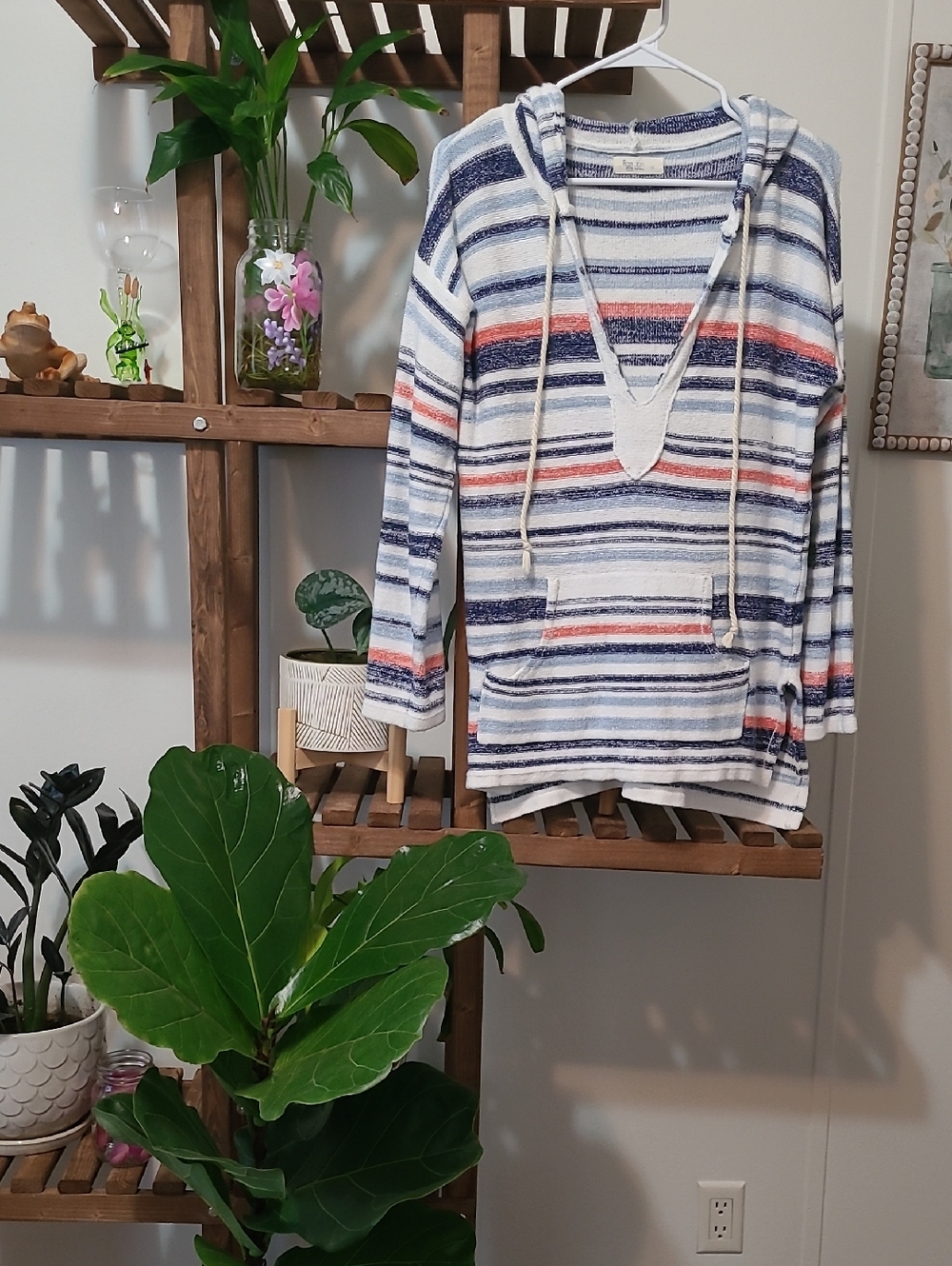 Striped Hooded Ron Jon Pullover with Front Pocket